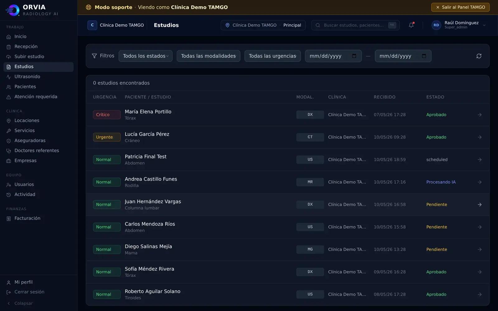 Orvia PACS dashboard